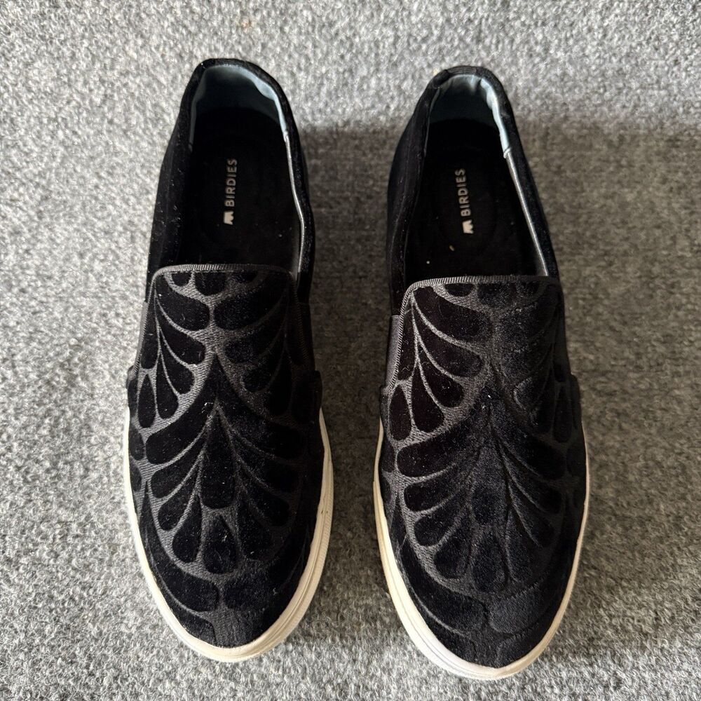 Birdies The Swift Slip-on Velvet sneakers Black Slip-On Comfort Flats Sz 8 Shoes